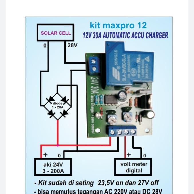 kit aki charger 24v 30a auto on off maxpro 12 for control solar panel