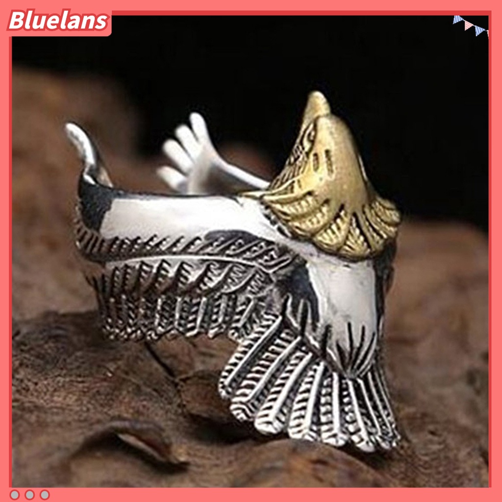 Cincin Bentuk Elang Lapis Silver Gaya Vintage Untuk Pria