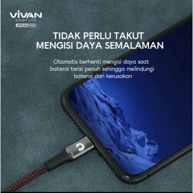 VIVAN Kabel Type C Auto Smart Power Off Fast Charging QC3.0 VZC100 - Hitam