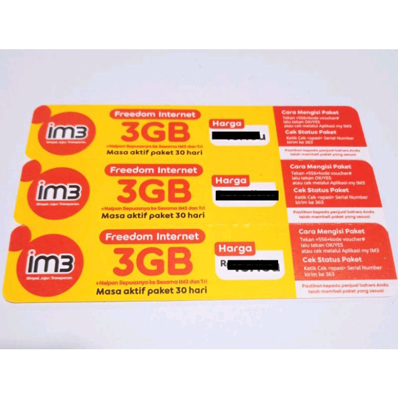 Voucher indosat Fredoom 3 gb  30hari jateng&DIY