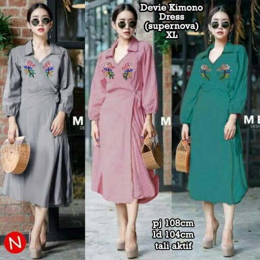 6499 devie kimono dress/dress murah/baju wanita murah/midi dress(O8F0) Long Tunik Kekinian FASHION W