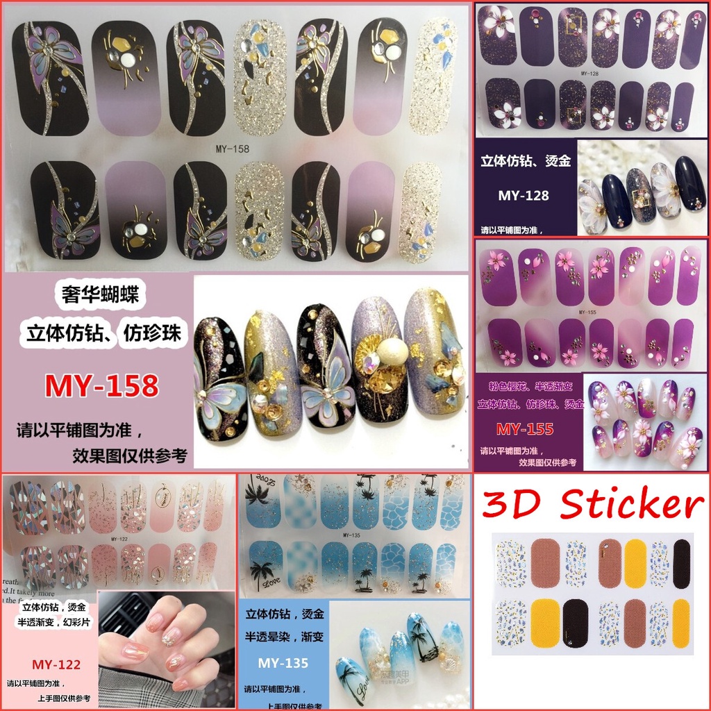 MY 14Pcs/Set Stiker Kuku 3d Desain Bermotif High End Berlian Mutiara Permata Warna-Warni Untuk Tempel Tahan Air Tahan Lama Menicure Stickers Korea Self Adhesive Fashion Sticker kuku Full Aksesoris Dapat Kupas Mudah Digunakan Dan Dilepas Anti Air Nail Art