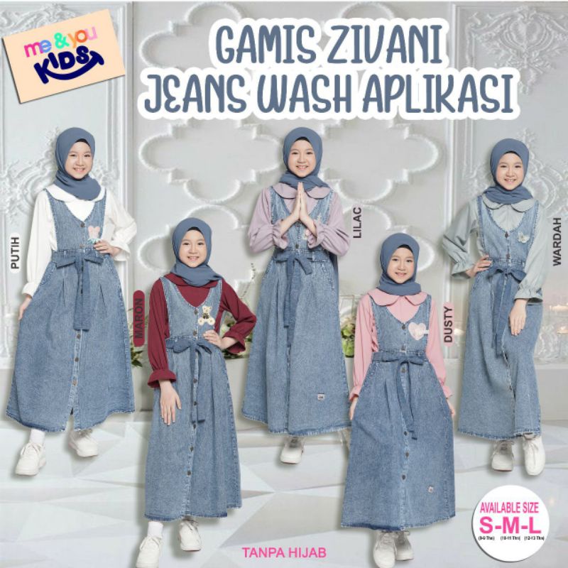 Me & You Kids GAMIS ZIVANI JEANS WASH APLIKASI /ready gamis umur 7-8tahun/gamis anak jeans/me and yo