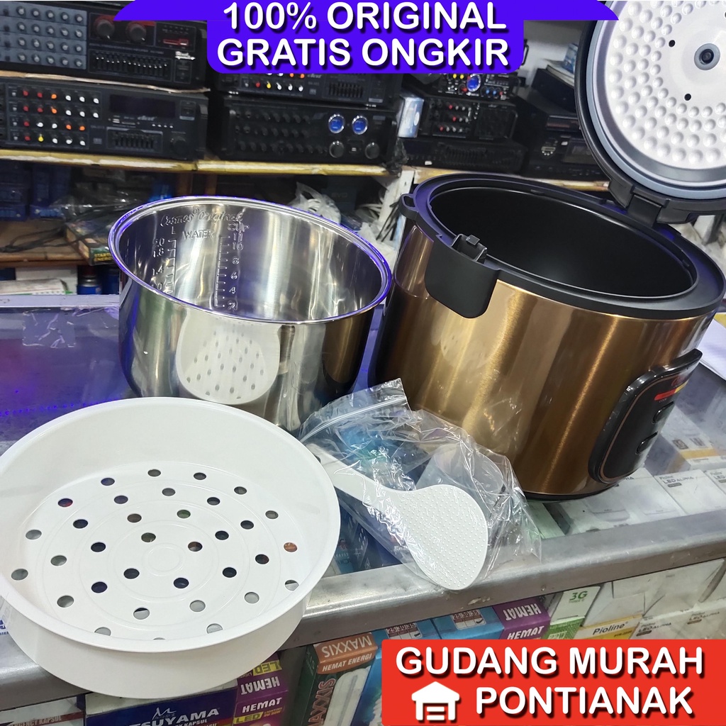 Ricecooker Cosmos stainless Body Kuning Emas CRJ 9308 CRJ9308 magic com rice cooker penanak nasi