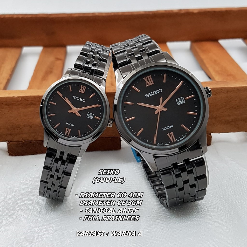 JAM TANGAN COUPLE SEIKO RANTAI BODY BULAT TANGGAL AKTIF