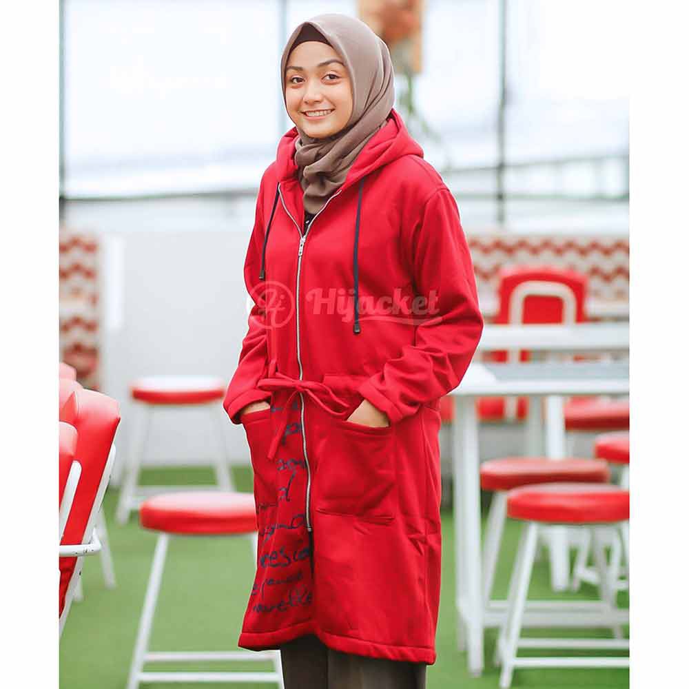 Jaket Jacket Panjang Wanita Cewek Hijabers Hoodie Terbaru Kekinian Coklat & Marun Hijacket UB Trendy-Marun