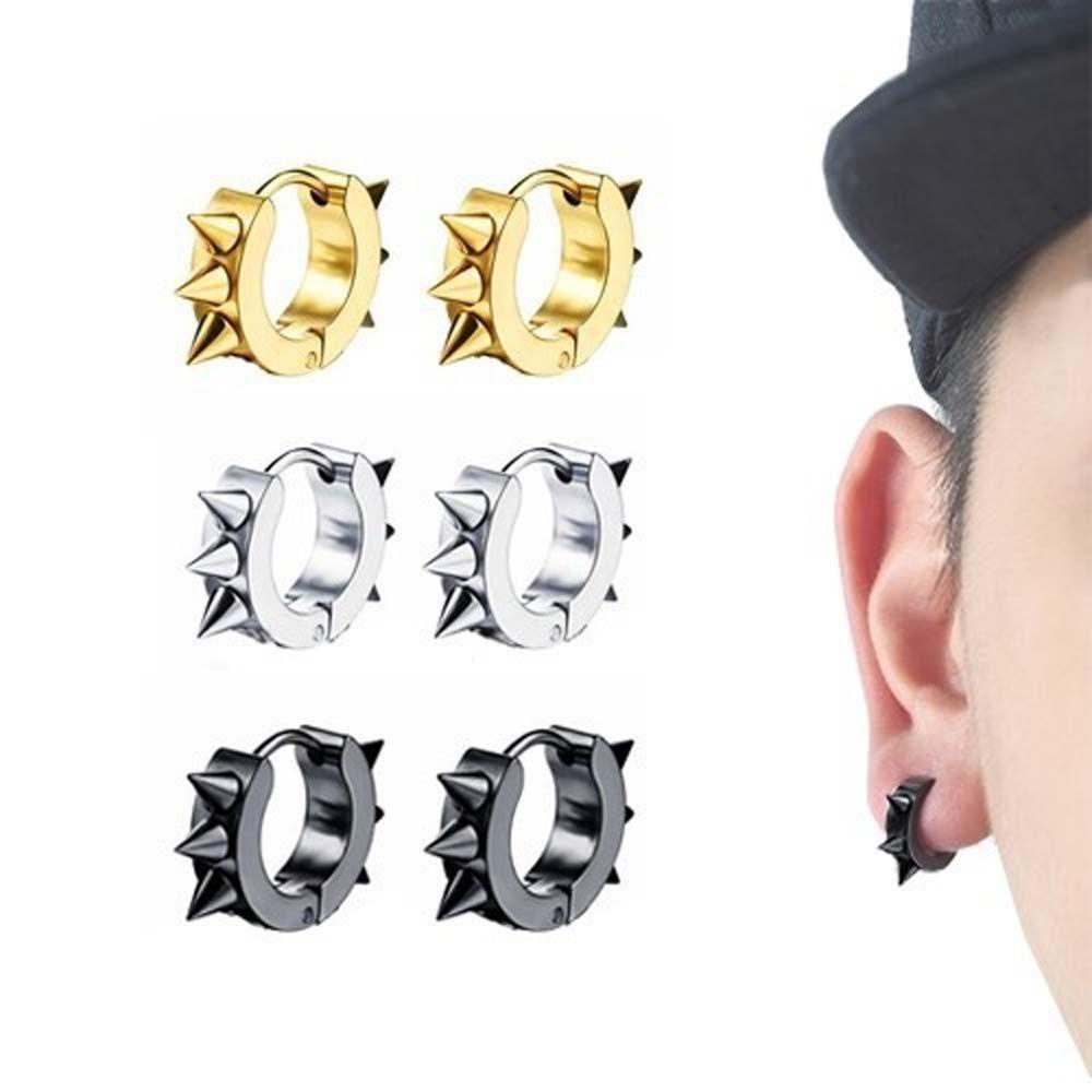 NEEDWAY Anting Hoop 2pcs Unisex Spike Geometris Rivet Hitam Gothic Perhiasan