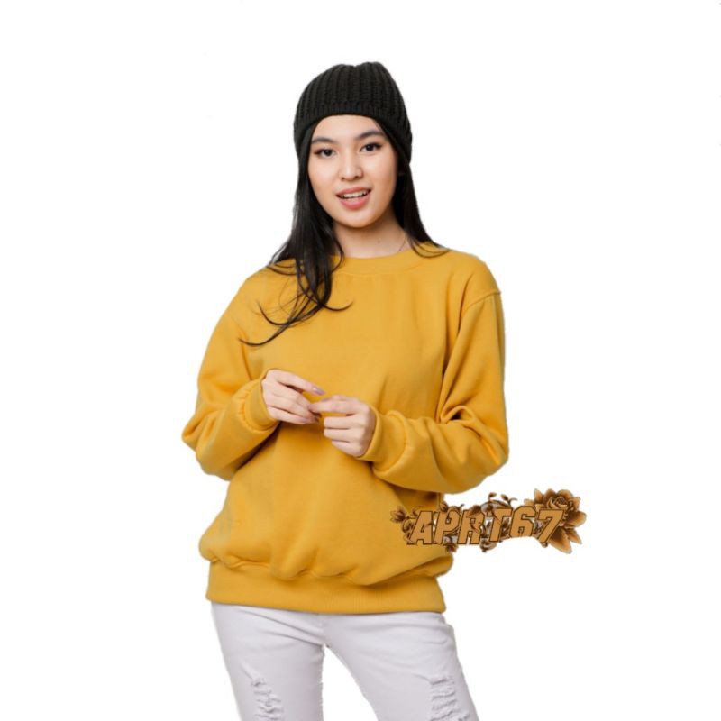 [BAYAR DITEMPAT] APRT67 Jaket Sweater Polos Mustard depan belakang,Crewneck Polos cewek murah malang