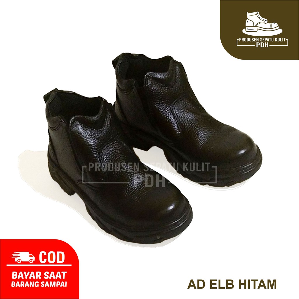 SEPATU SEFTY SLIPON SAFETY UJUNG BESI KULIT SEPTI SOL ANTI SLIP SELOP PROYEK DAPUR LPANGAN