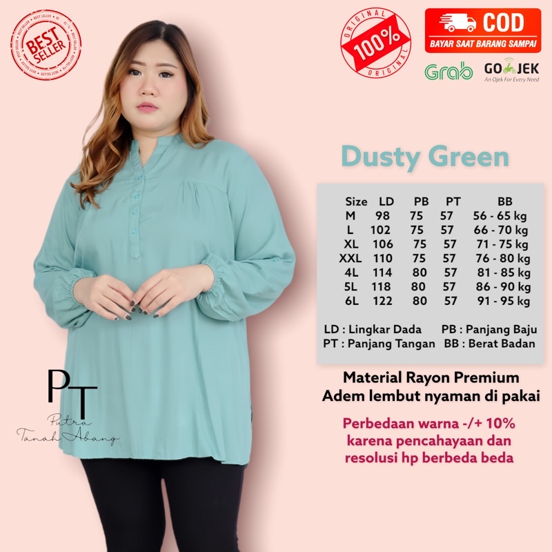 blouse atasan pakaian kemeja polos big size Dusty green mint hijau muda wardah baju wanita cewek per
