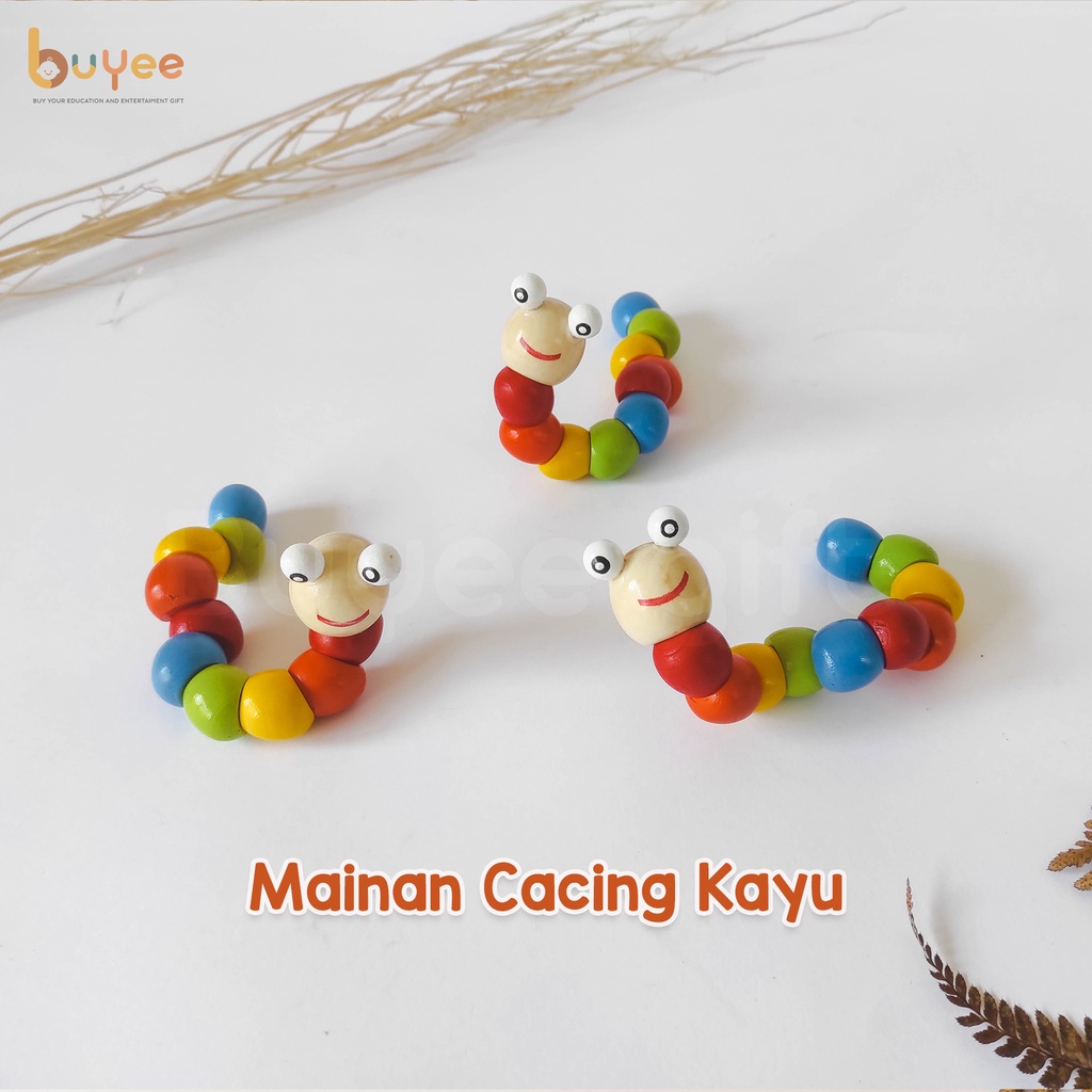 Mainan Ulat Kayu Buyee Gift | Wooden Caterpillar Toy Colorful Twisting