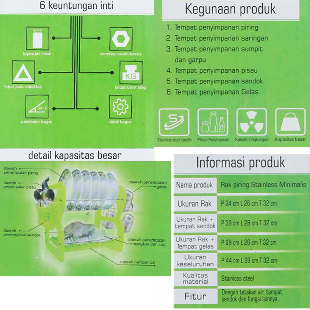 Rak Piring Stainless Steel 2 Susun Minimalis G 3350