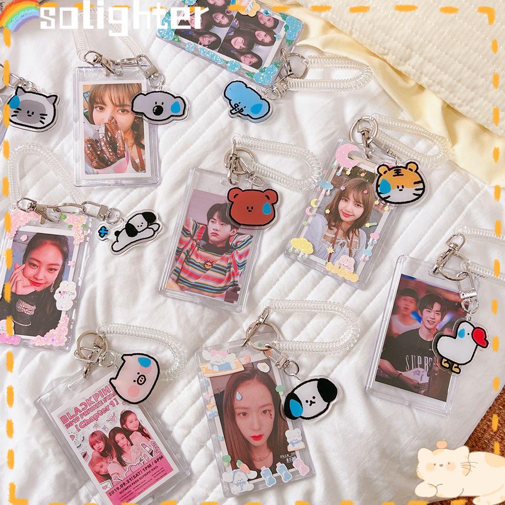 SOLIGHTER 3 inch Kpop Photocard Holder Stationery Anime Keychain Idol Photo Protector Portable Waterproof Transparent Cute Kawaii Acrylic Clear Photocard Sleeve