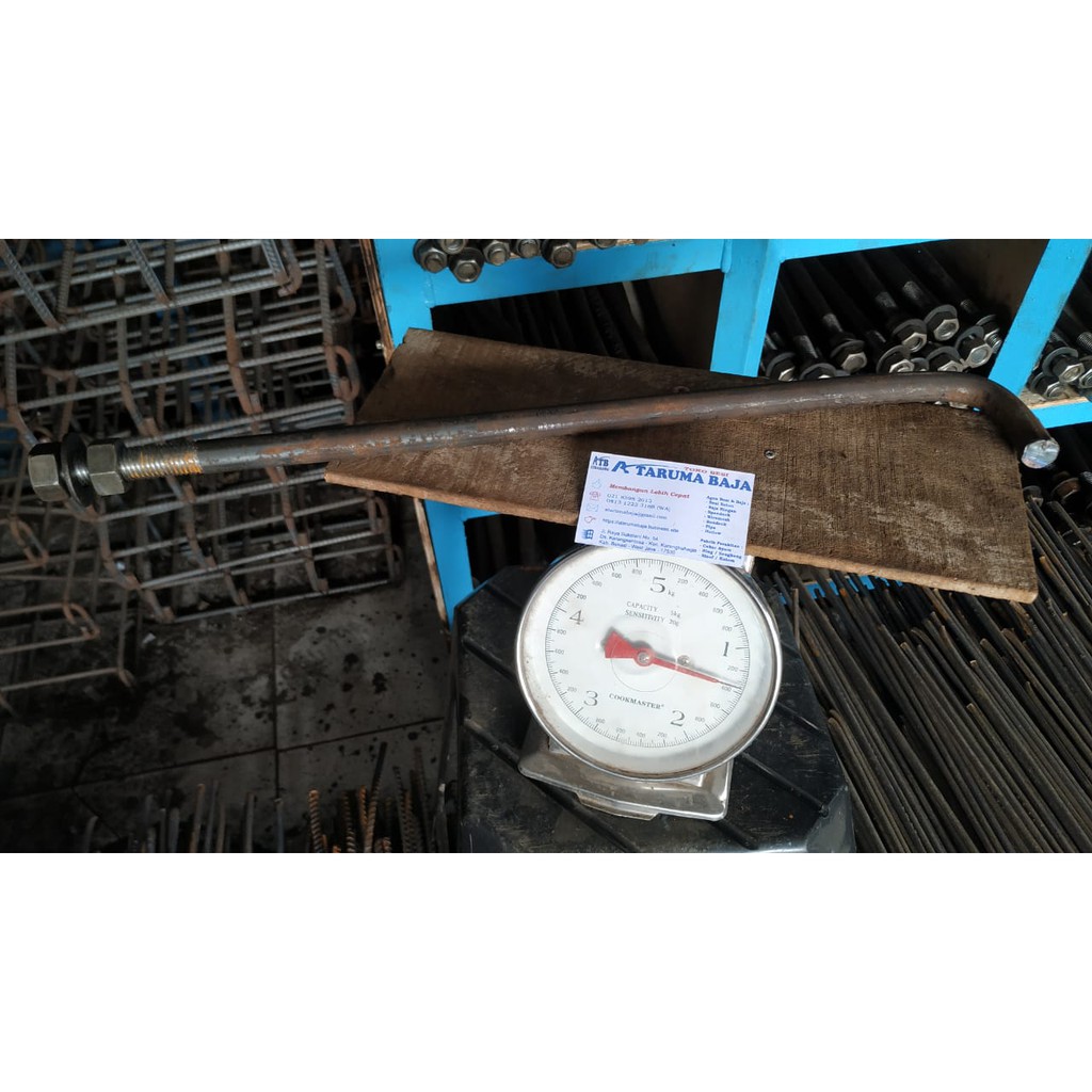 Angkur Beton M19 x 500 mm - Angkur Besi 3/4" x 50 cm - Angkur L - Plus 2 Mur dan 1 Ring Plat