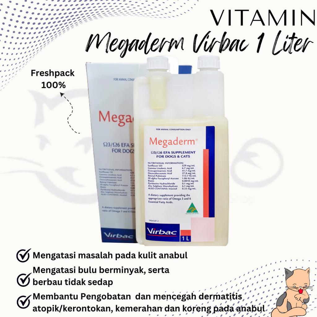 Virbac Megaderm 1 liter vitamin bulu dan kulit hewan anjing kucing