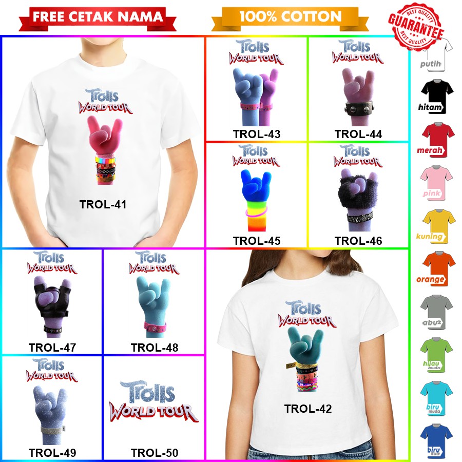 [FREE NAMA!!] Baju Kaos COUPLE  ANAK DAN DEWASA TROLL TROLLS BANYAK MOTIF