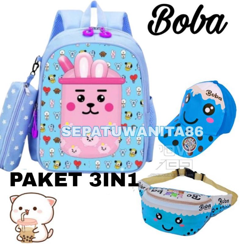 TAS BOBA Tas Ransel Sekolah Anak Perempuan TK SD Karakter Boba Bubble Drink Murah