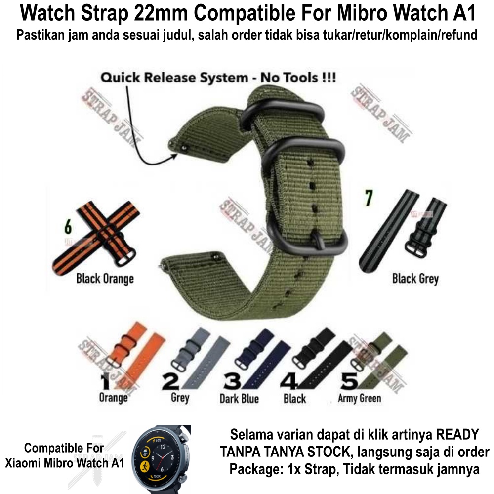 STITCHING Strap Mibro Watch A1 - Tali Jam Tangan 22mm Nylon Kanvas 3 Buckle