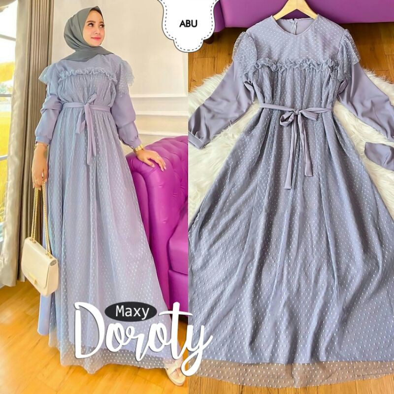 HM - Gamis MAXY DOROTY| Mocsrepe tile Bordir Dress|Dress Perempuan