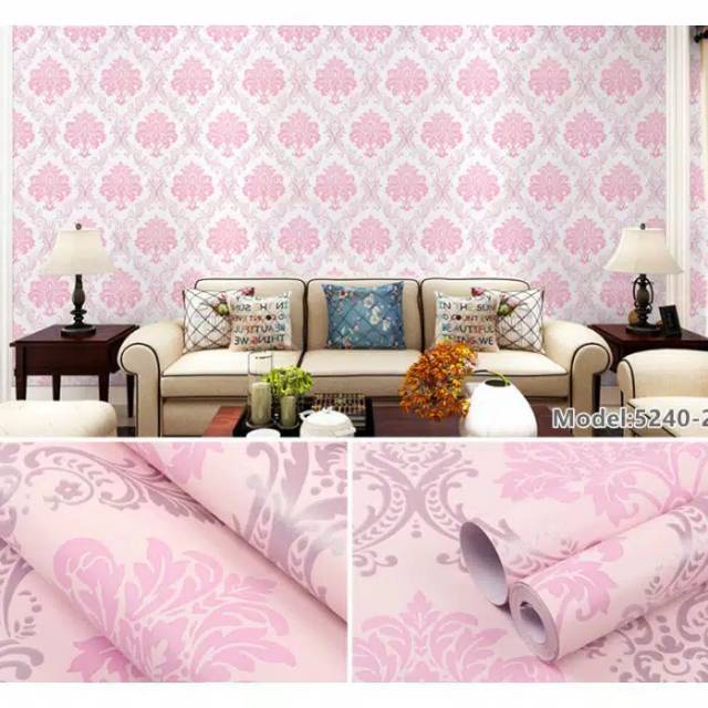 Wallpaper Dinding Stiker Motif Luxury Vintage Pink Batik Pink Ukuran 45 cm x 10 m