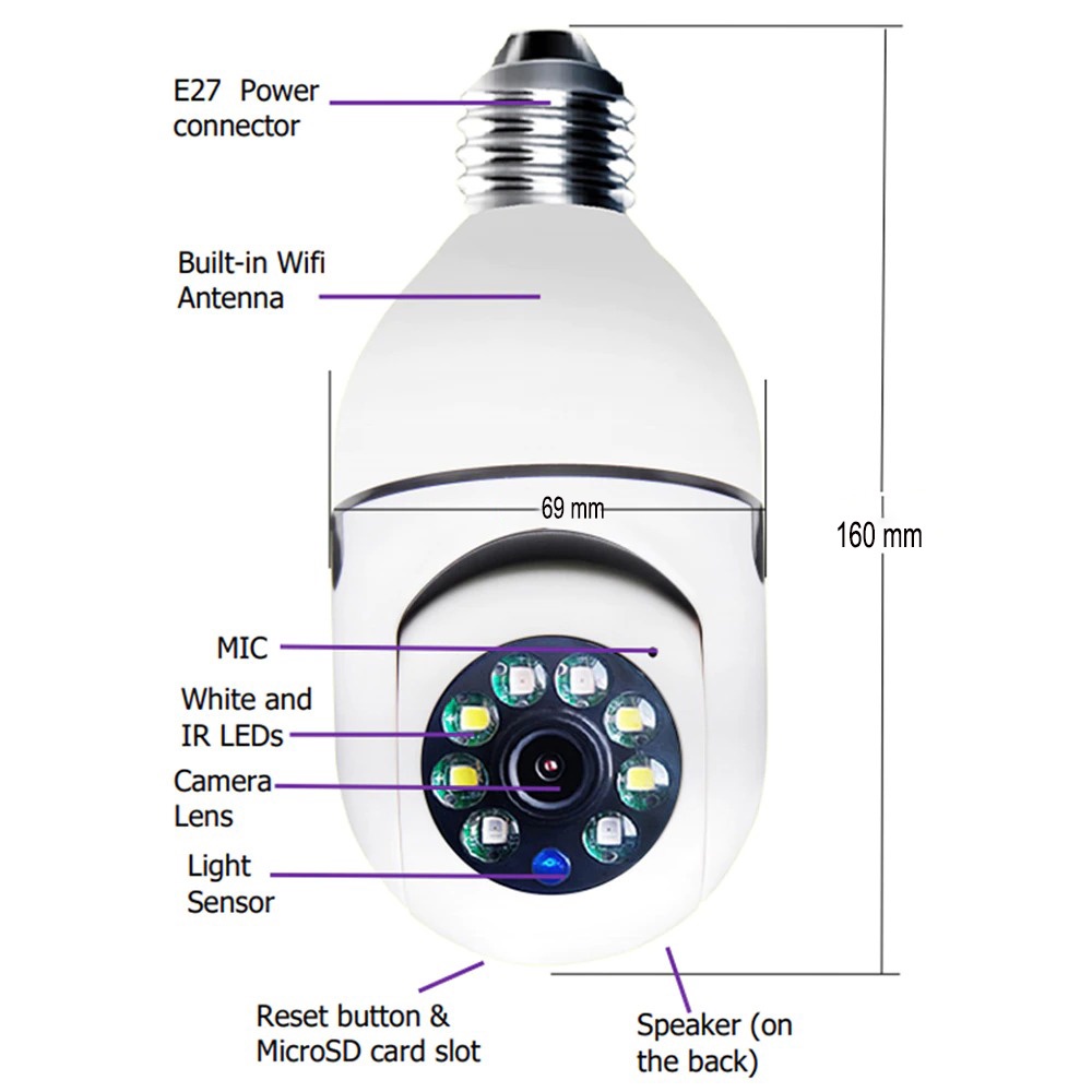 CCTV IP Camera Auto Tracking 1080P E27 Wireless Dual Light - YY102 - White