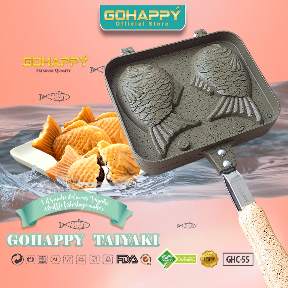 MIZUKI CETAKAN KUE WAFFLE IKAN TAIYAKI MAKER Gohappy GHC55 Anti lengket marble diatas teflon High quality