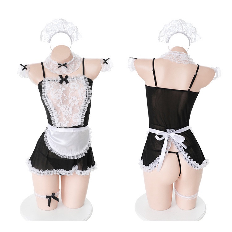 Newlan Qx002 Lingerie Cosplay Maid Pembantu Waitresses Warna Putih  Baju Tidur-8