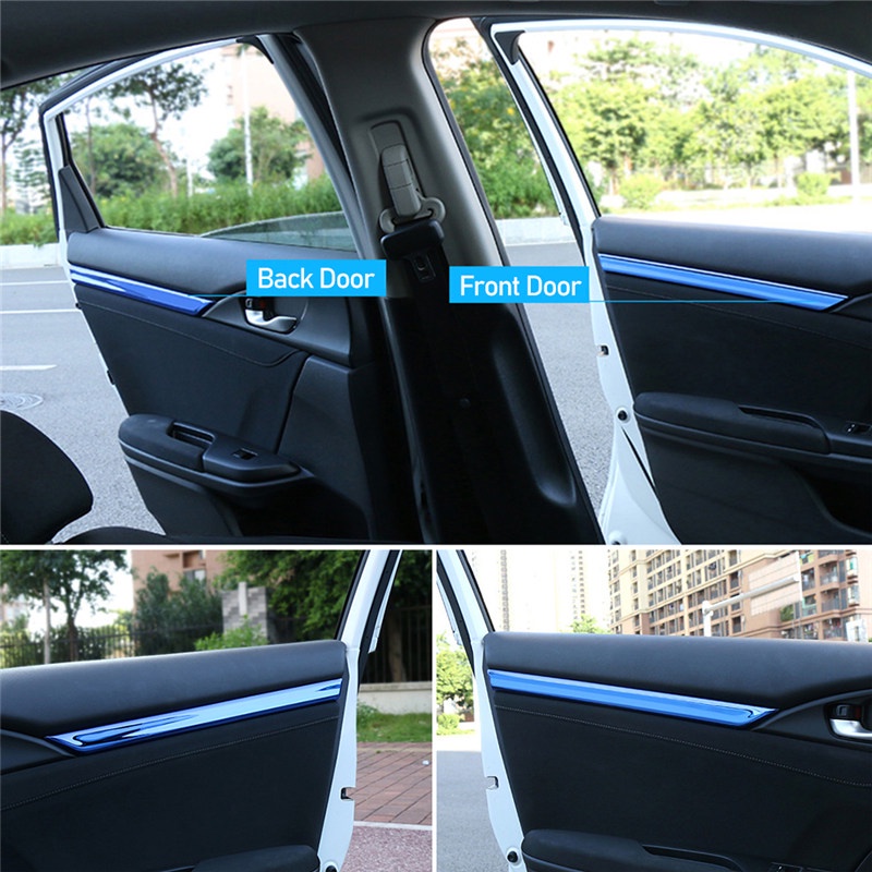 TK 4Pcs Auto Car Interior Door Trims Frame Styling Stickers For Honda Civic 10th 2016-2019 Accessories Stainless Steel