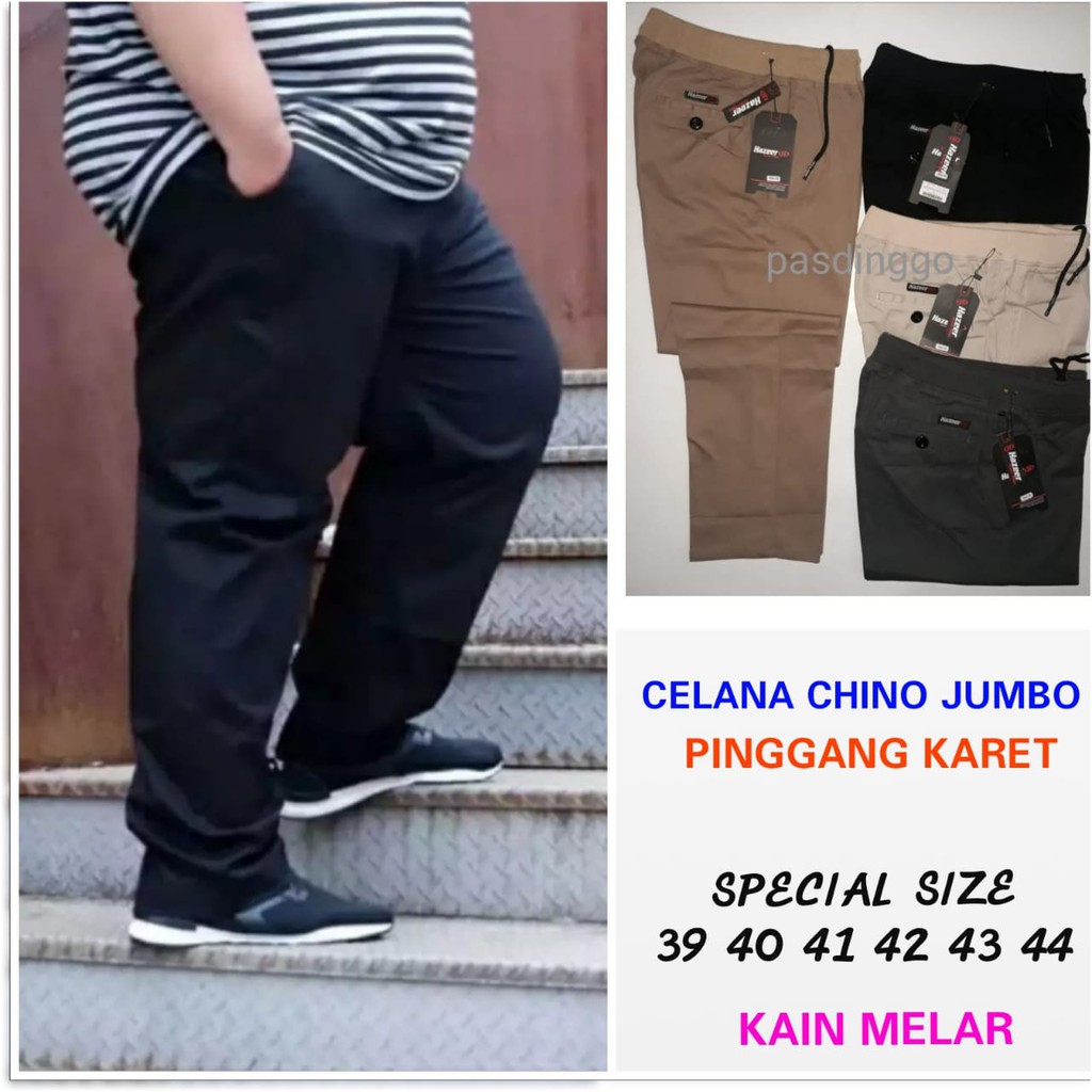 SPESIAL JUMBO !!! CHINO PANJANG JUMBO PREMIUM, PINGGANG KARET BERTALI SERUT, MUAT BB 110kg