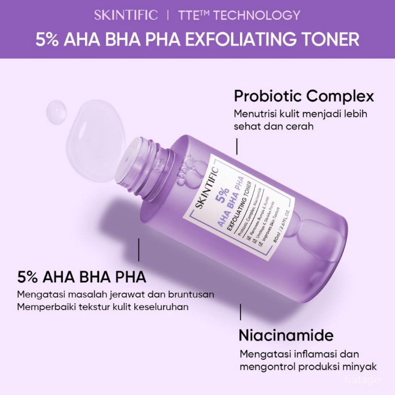 SKINTIFIC 5% AHA BHA PHA EXFOLIATING TONER 80ML