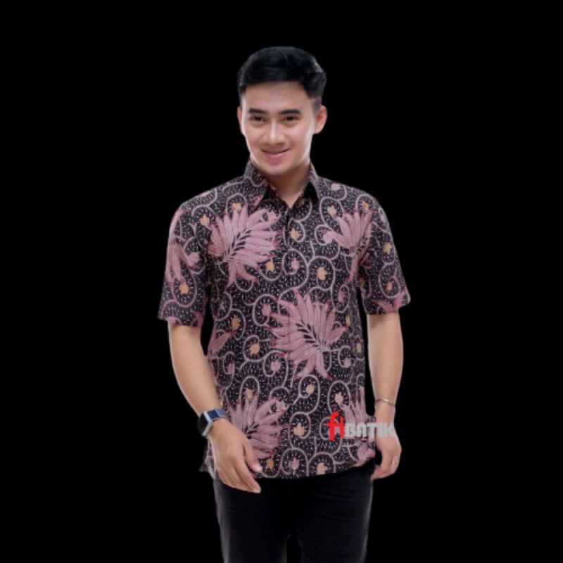 BSWARTBatik HRB026 Kenongo Hem Pendek Padi Pekalongan M L XL Batik Pria MURAH ModernGrosir-Hem padi lilac