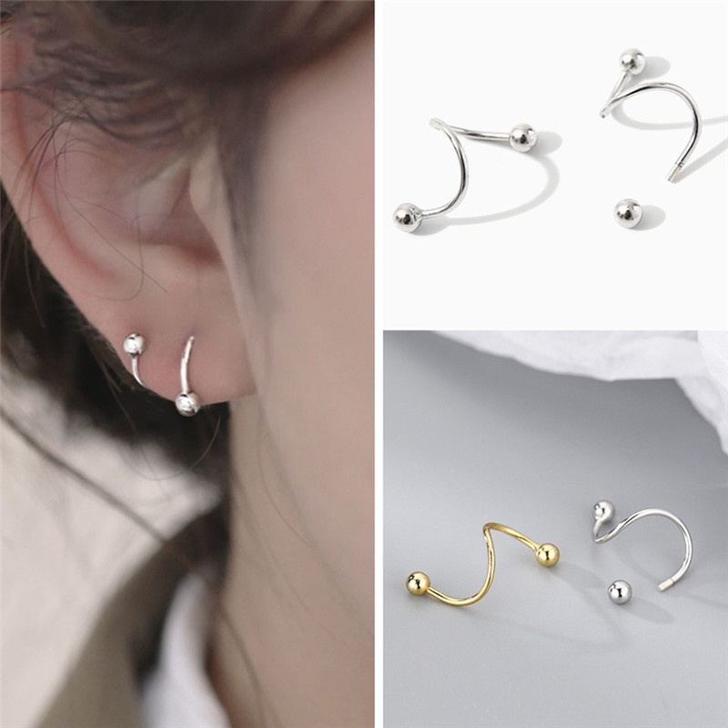 1 Pasang Anting-Anting Sederhana Baru Kepribadian Wanita Minoritas Double Spiral Ear Studs-Won