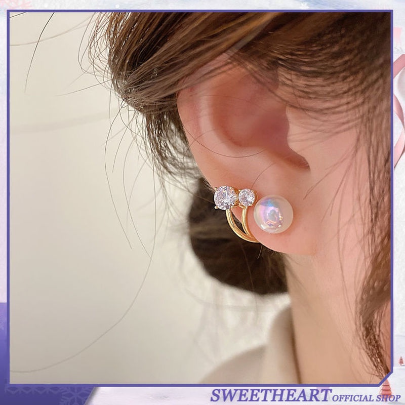 Anting S925 Silver Needle Hias Mutiara Berlian Gaya Korea