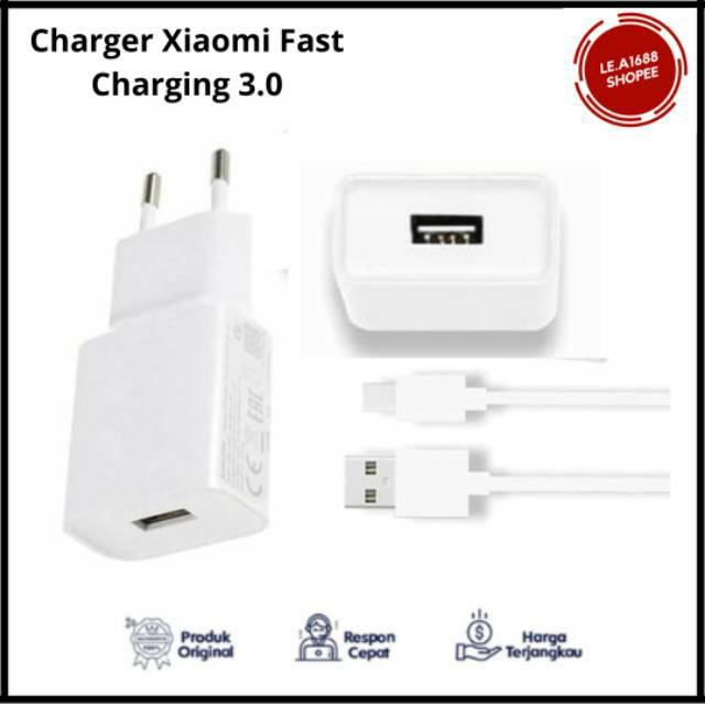 CHARGER XIAOMI MICRO TYPE-C ORIGINAL 100% QUALCOMM 3.0 FAST CHARGING MDY-08-EI - Hitam FC