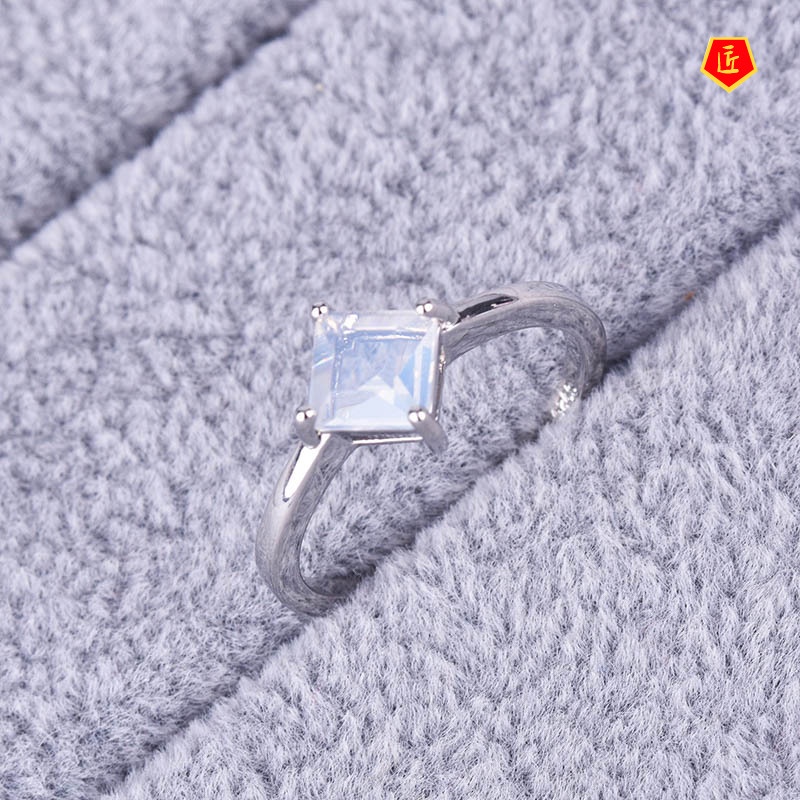 [Ready Stock]Inlaid Square Moonstone Ring Classic Simple