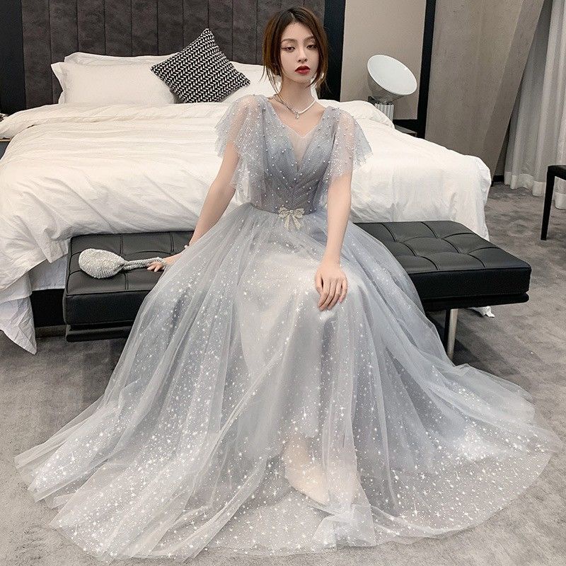 SOLANI Gaun pengiring pengantin abu-abu peri temperamen versi Korea dari baru musim panas saudara pe