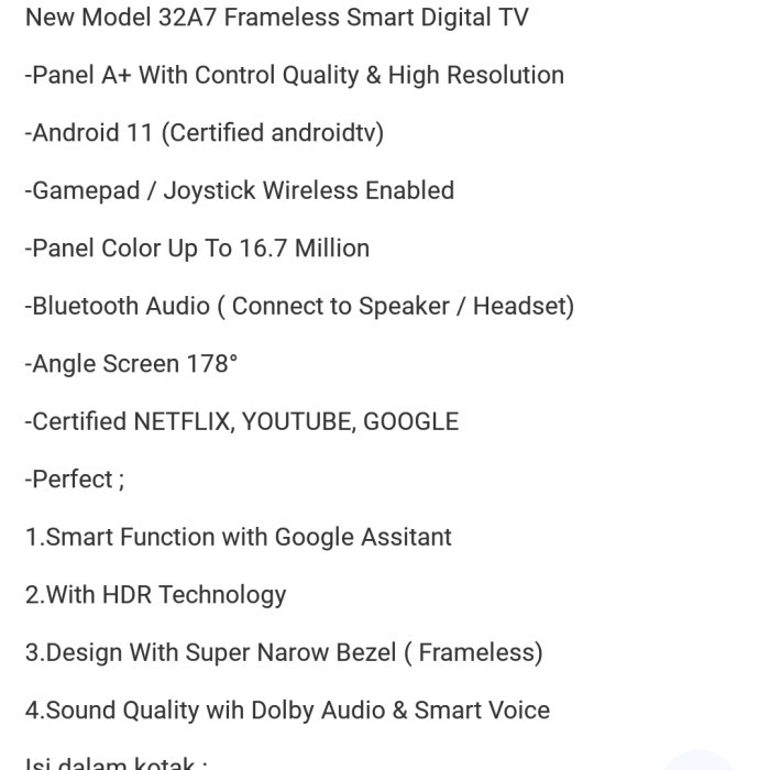tv tcl 32a7 android 32 inch - 32A7