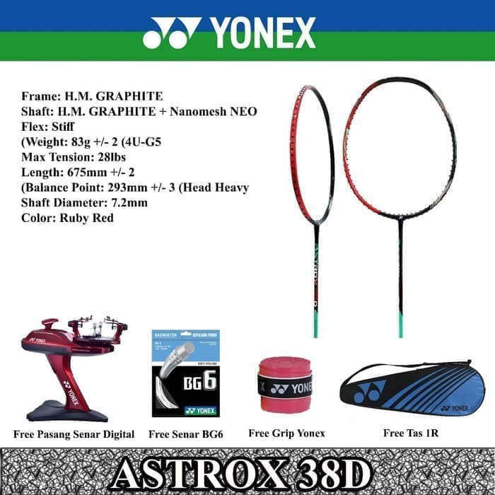 Promo FREE PEMASANGAN Raket Badminton YONEX ASTROX 38 D GIDEON PROMO ORI Diskon