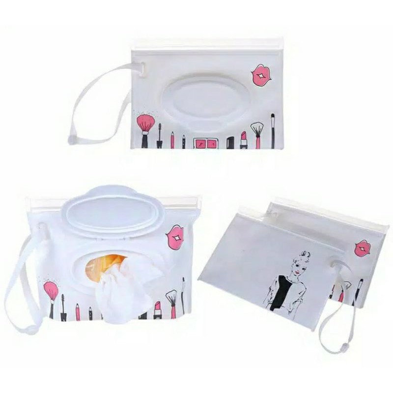Tempat / Dompet / Kantong / Pouch Tissue Basah Kering Motif Make Up Lucu Praktis Portable Travel