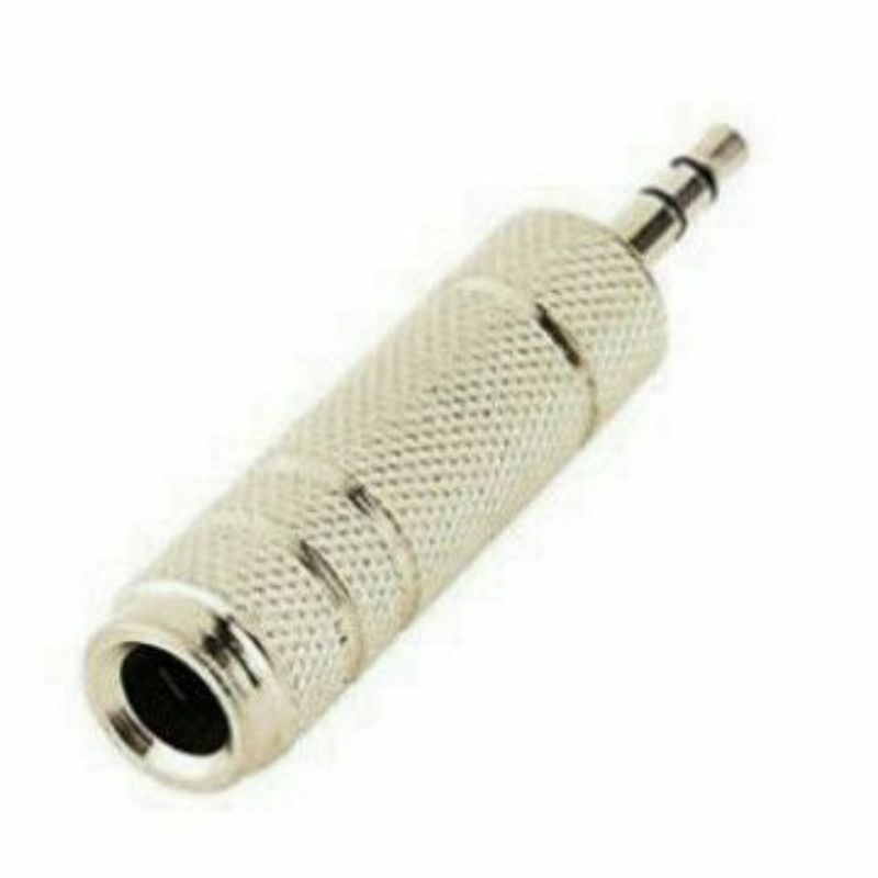 Ready Stock COD Perubah Jack crome putih perak 6.35mm ke 3.5mm 6.5mm to 2 garis Audio Mic AUX TOA