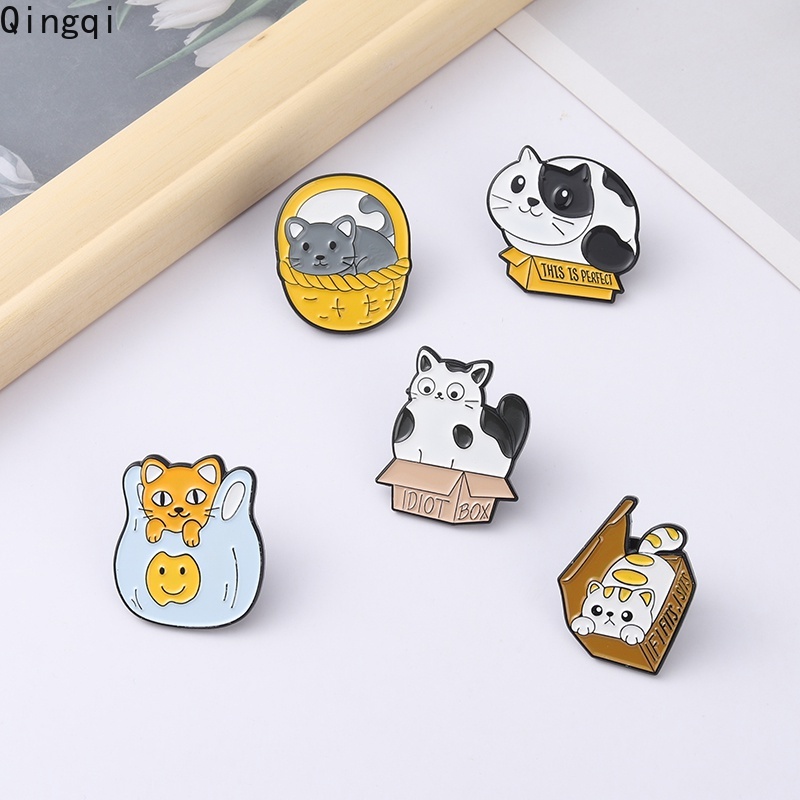 Bros Pin Enamel Desain Kucing Gemuk Dalam Keranjang Untuk Hadiah Anak