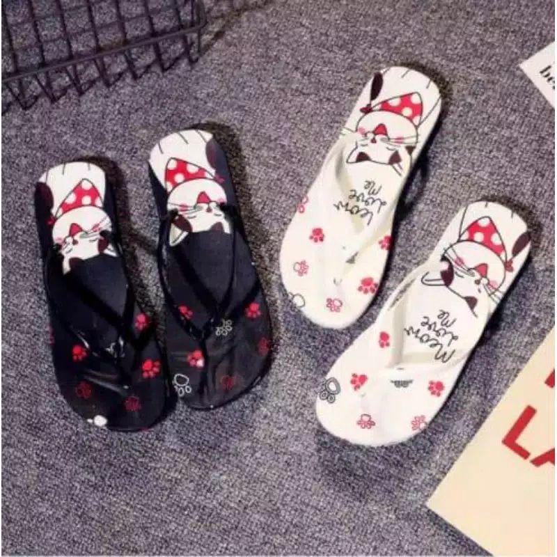 SANDAL JEPIT WANITA MOTIF MEOW LOVE ME