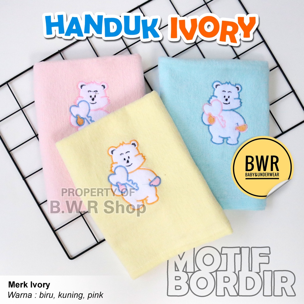 Handuk IVORY BORDIR / 60x110 Handuk Bayi Newborn Bulu Kapas Lembut | Bwr