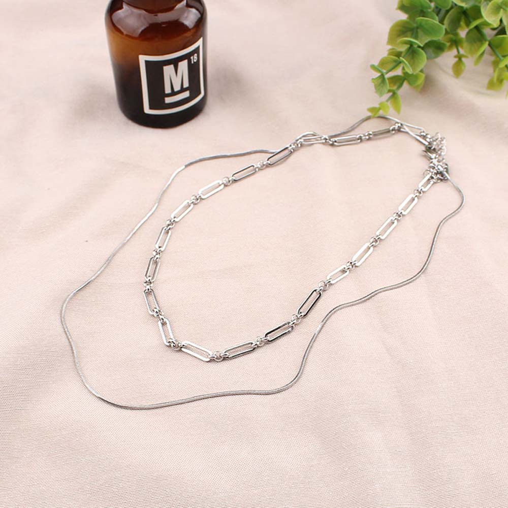 Needway  Hip Hop Clavicle Chain Trendy Fashion Jewelry Chain Necklace Women Punk Long Chain Stainless Steel Korean Double Layer Choker/Multicolor