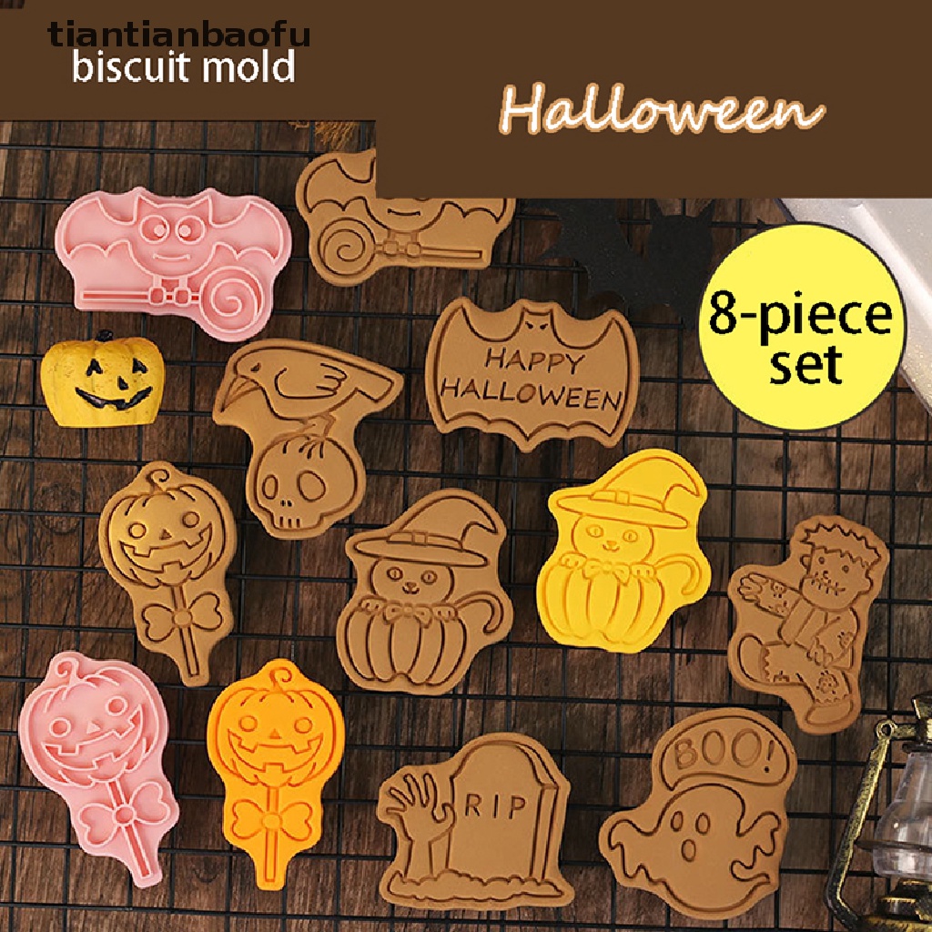 8 Pcs Pemotong Biskuit Bahan Plastik Desain Hantu Monster Halloween