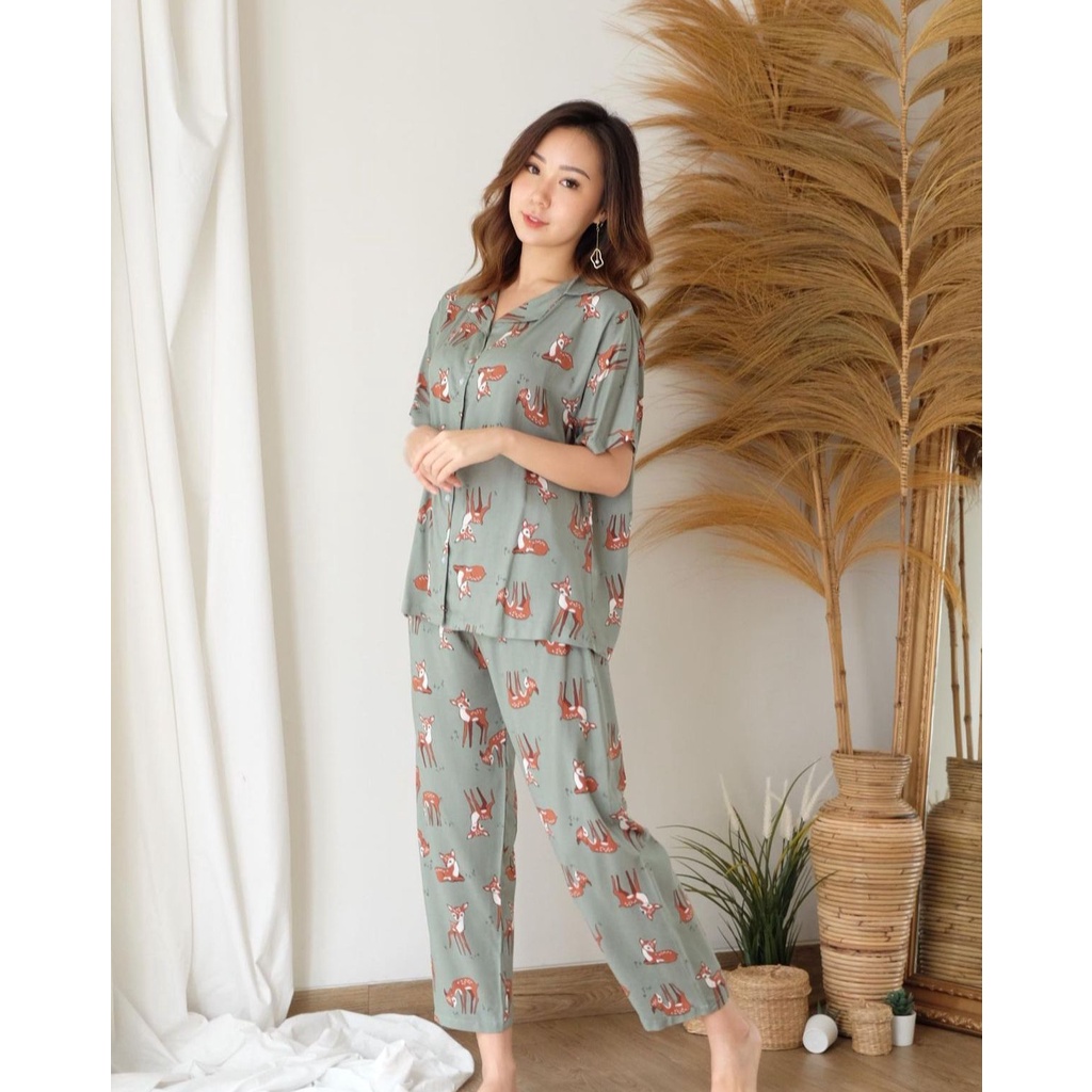 (COD) OH Fashion Anne One Set Piyama Rayyon Print #C022