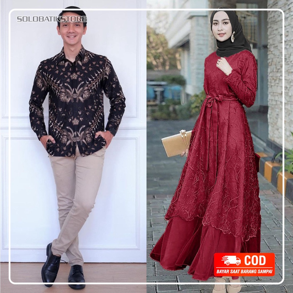 best seller couple batik gamis muslim sragaman  set gamis Brokat tille modern terbaru gamis kondangan Wisuda Nikahan Tunangan Resepsi nikah