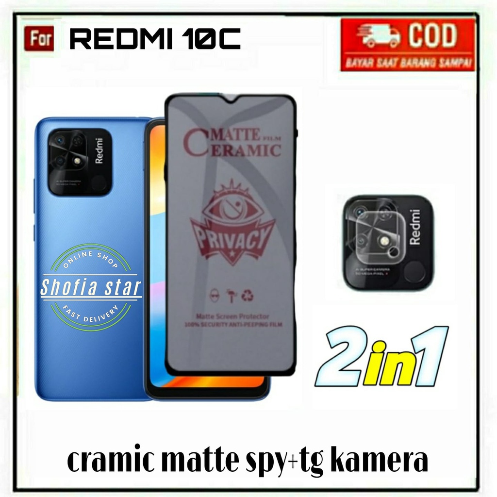 2IN1 TEMPERED GLASS CERAMIC MATTE ANTISPY REDMI 10C FULL COVER