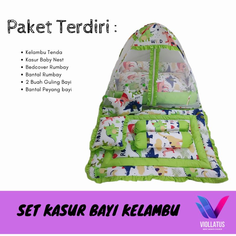matras tidur bayi dan kelambu bayi dino roar hijau polos baby nest kelambu bayi kasur bayi set