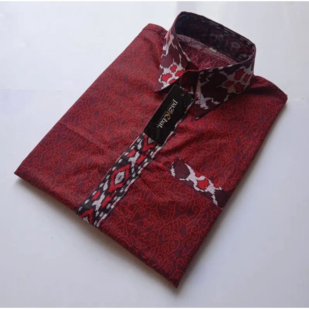 KEMEJA BATIK LENGAN PENDEK HEM BATIK PROSION PEKALONGAN MOTIF MEGA MENDUNG MERAH BATIK MODERN MURAH SANGAT BERKUALITAS